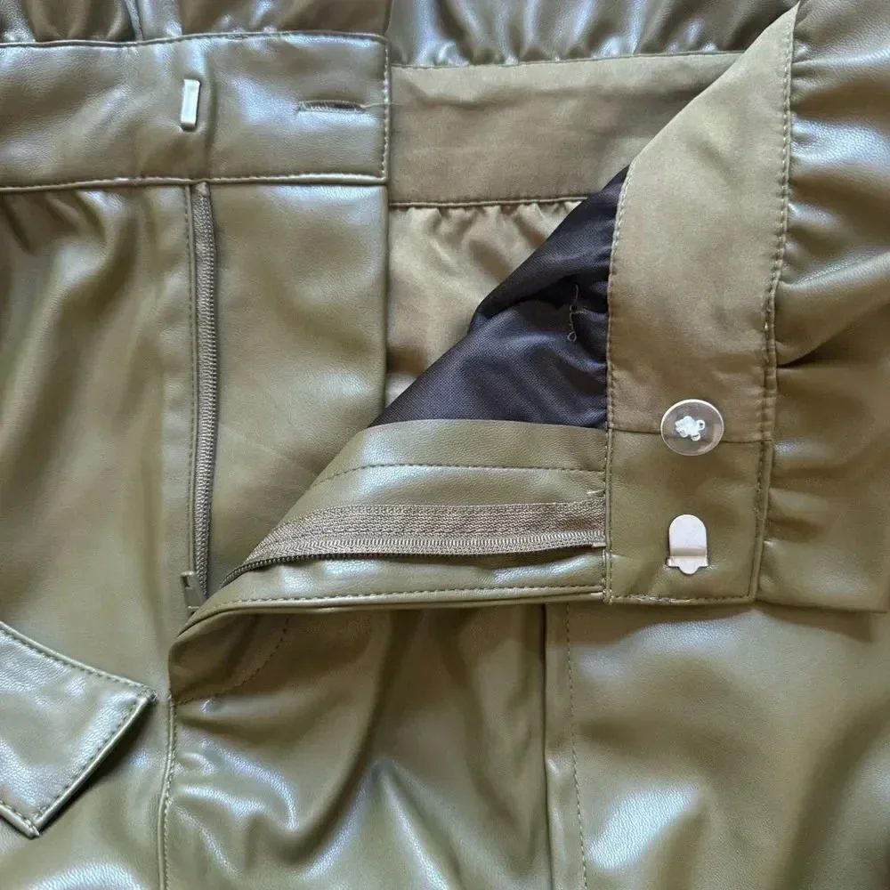 Who What Wear Olive Green Ankle Pants Belted Faux-Leather Paper Bag Trouser 16 - Picture 12 of 14